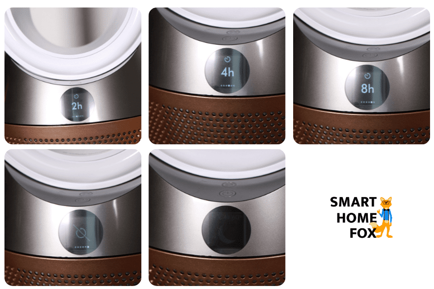 Der Sleep-Timer vom Dyson Purifier Humidify+Cool Formaldegyde PH04 mit der Stundenanzahl und das Display im Nachtmodus